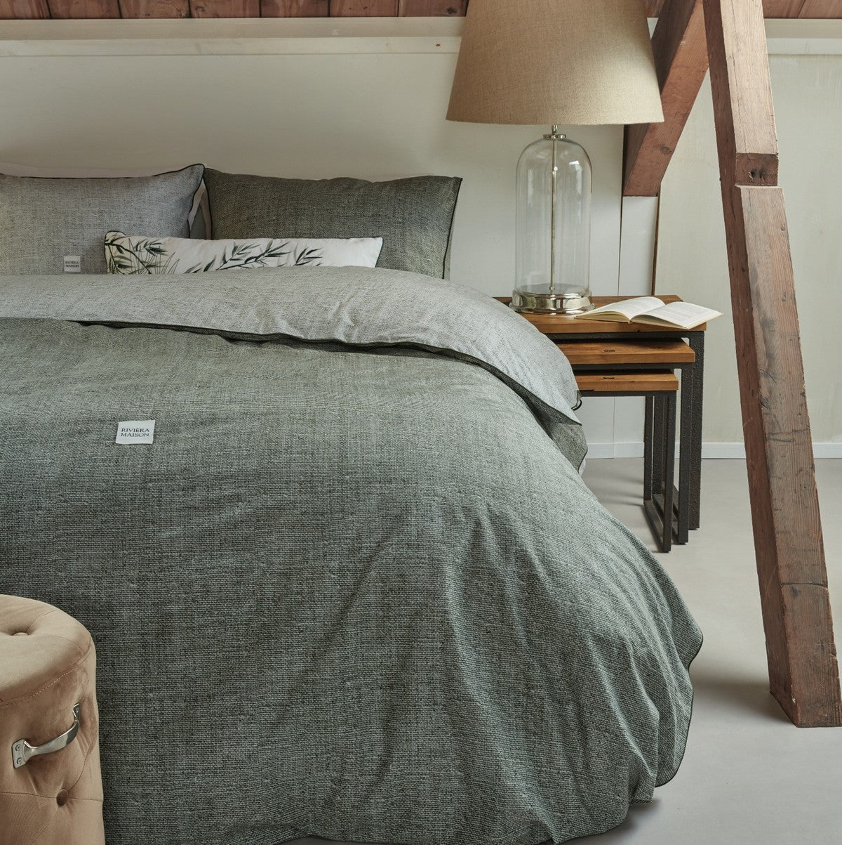 Housse de couette verte effet chambray Coughton