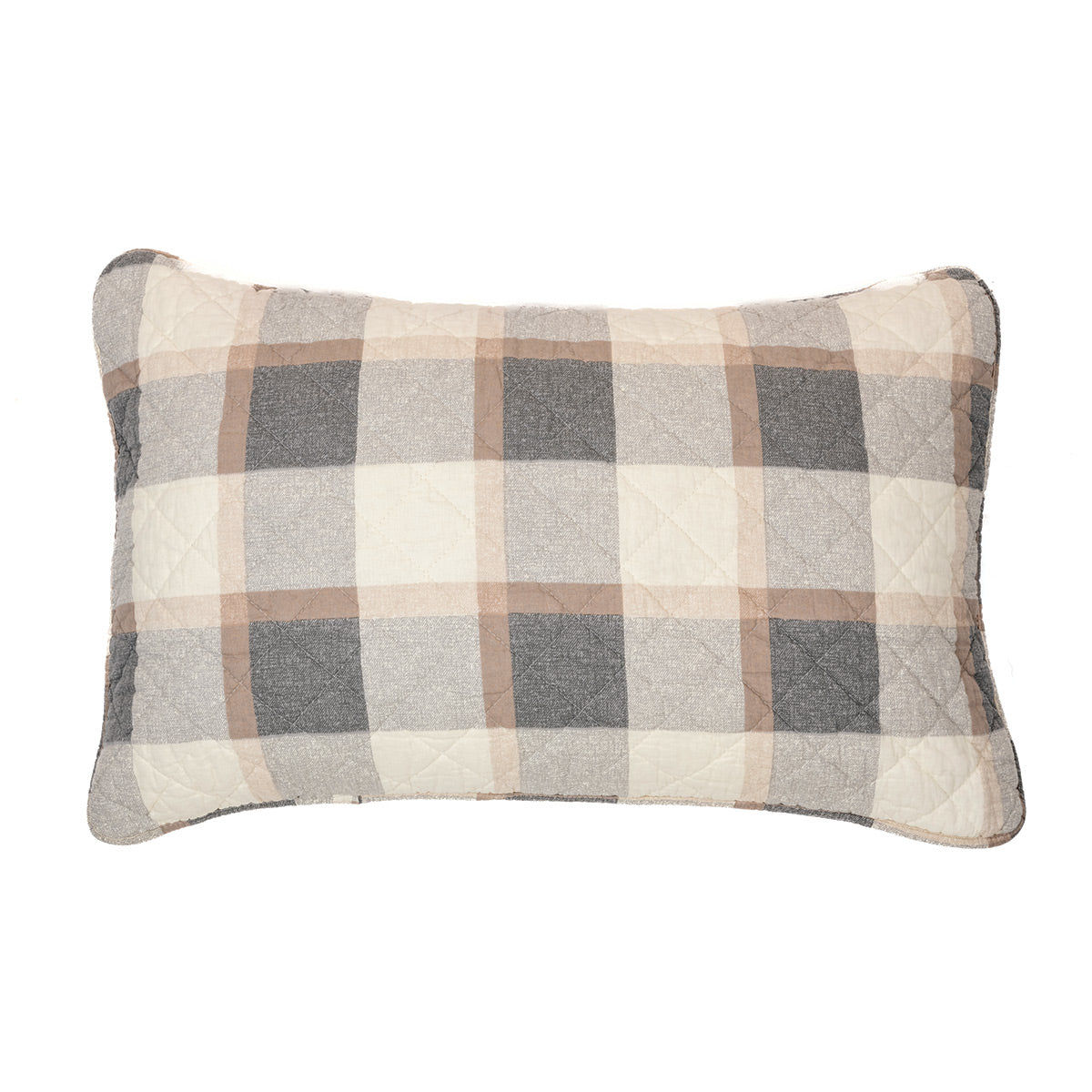 Germain cream, grey and tan plaid reversible quilt