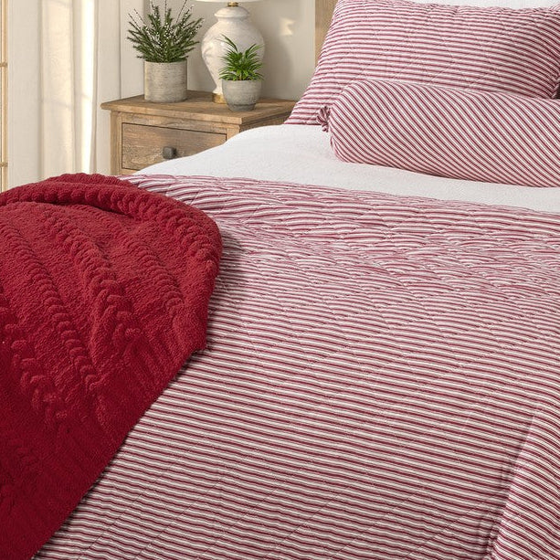 Holly red and white striped quilt