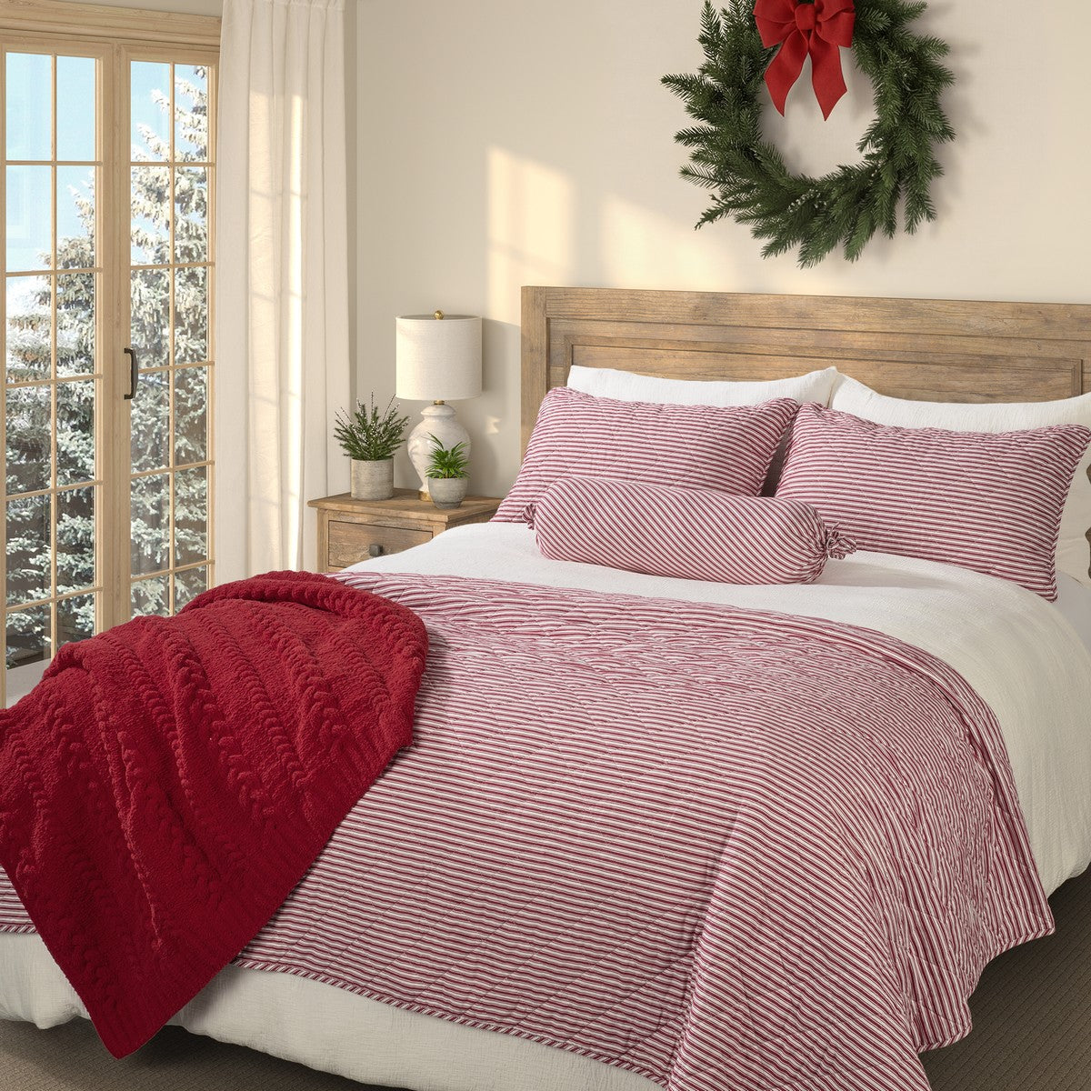 Holly red and white striped quilt