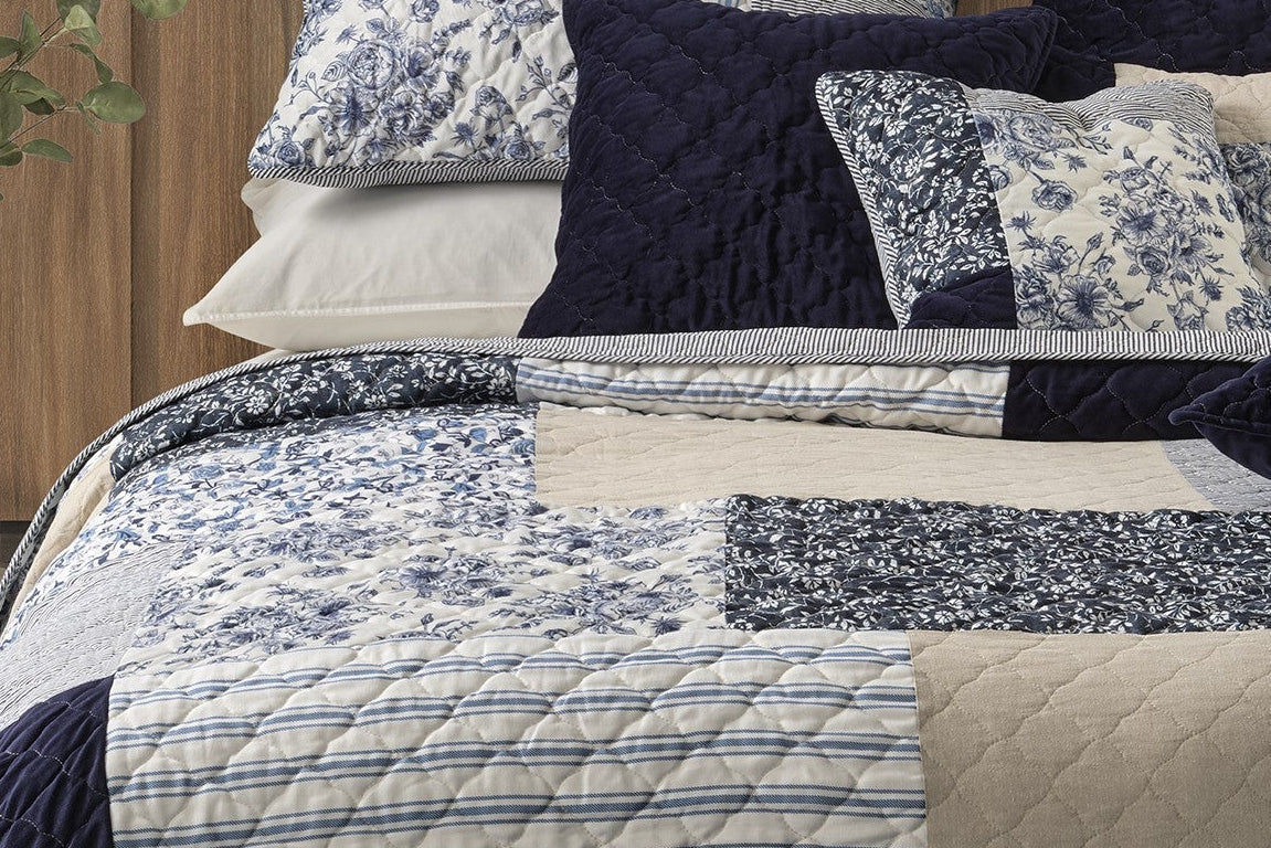 Marine navy and white patchwork quilt