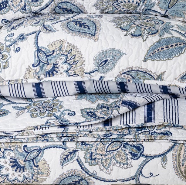 Nil navy and white reversible quilt set