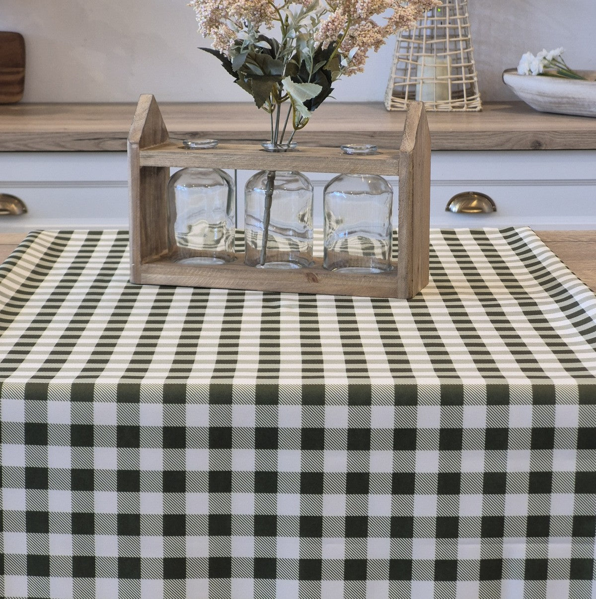 Vichy green and white checkered tablecloth