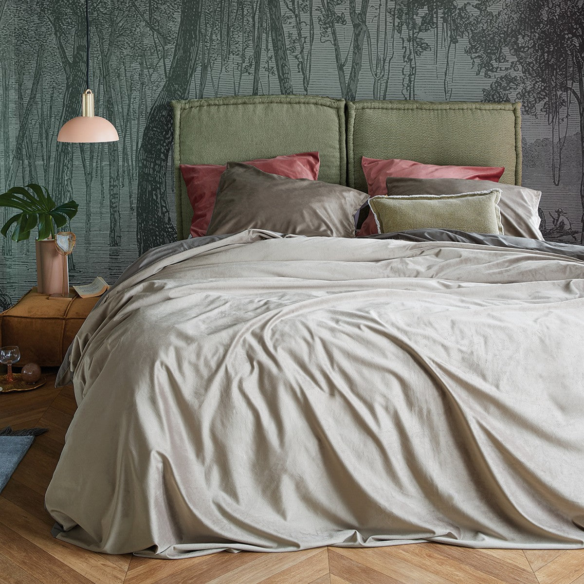 Housse de couette en velours gris Velouté