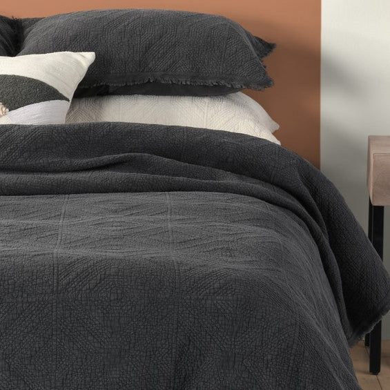 Stone Washed charcoal grey coverlet