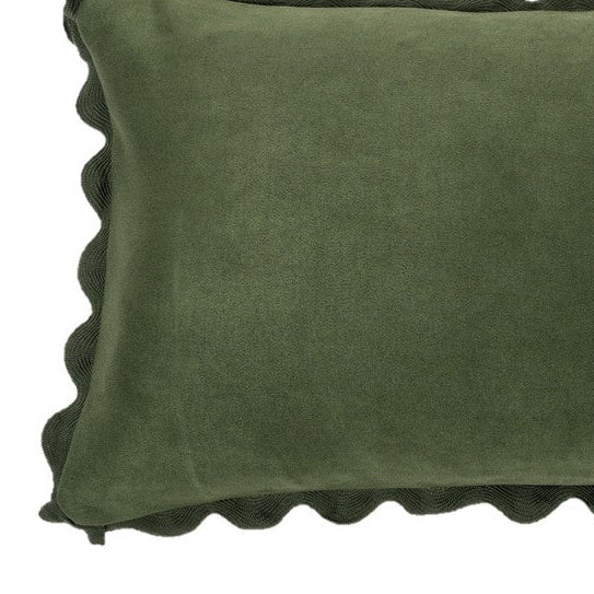 Ivory rectangular green suede decorative pillow