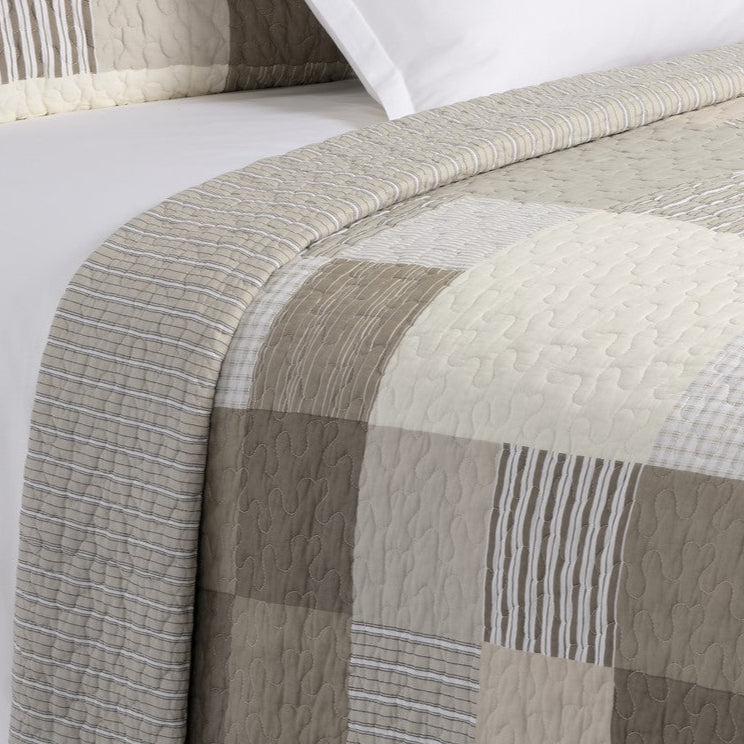 Latte reversible plaid quilt