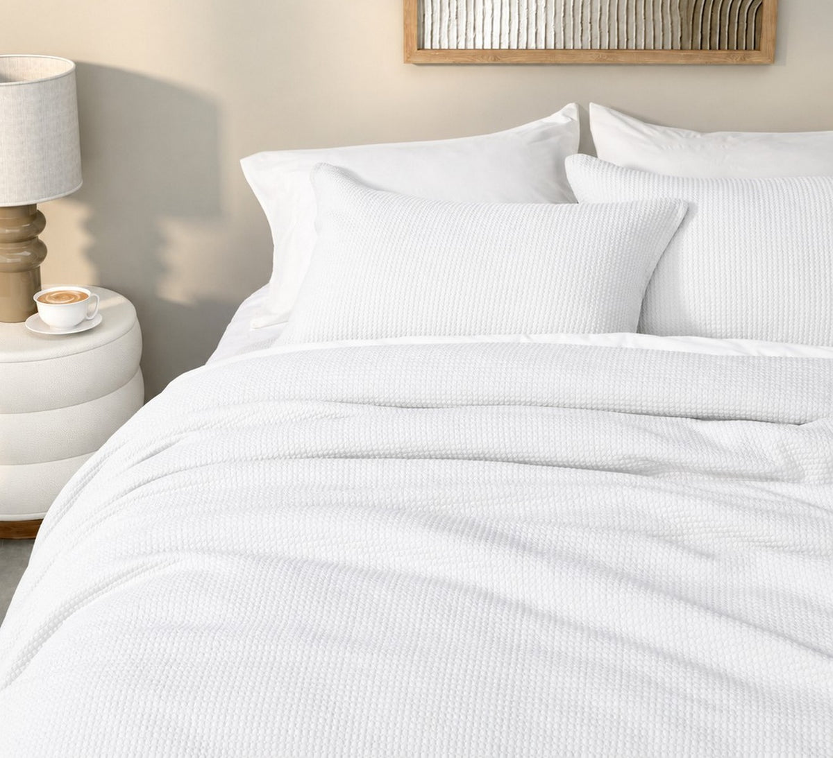 Housse de couette jersey blanc piquée Rustic