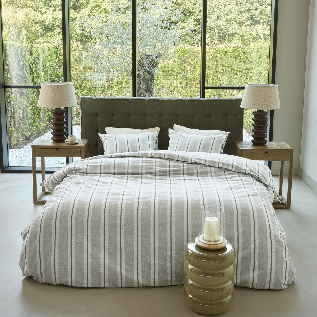 Housse de couette à rayures vertes Silvan