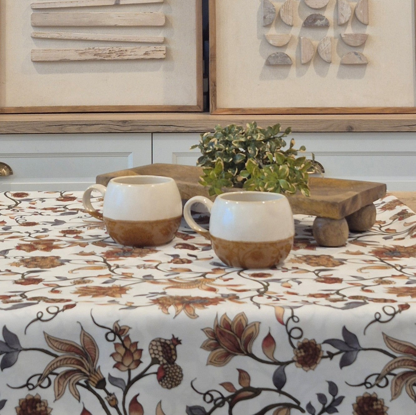 Susan terracotta floral white tablecloth