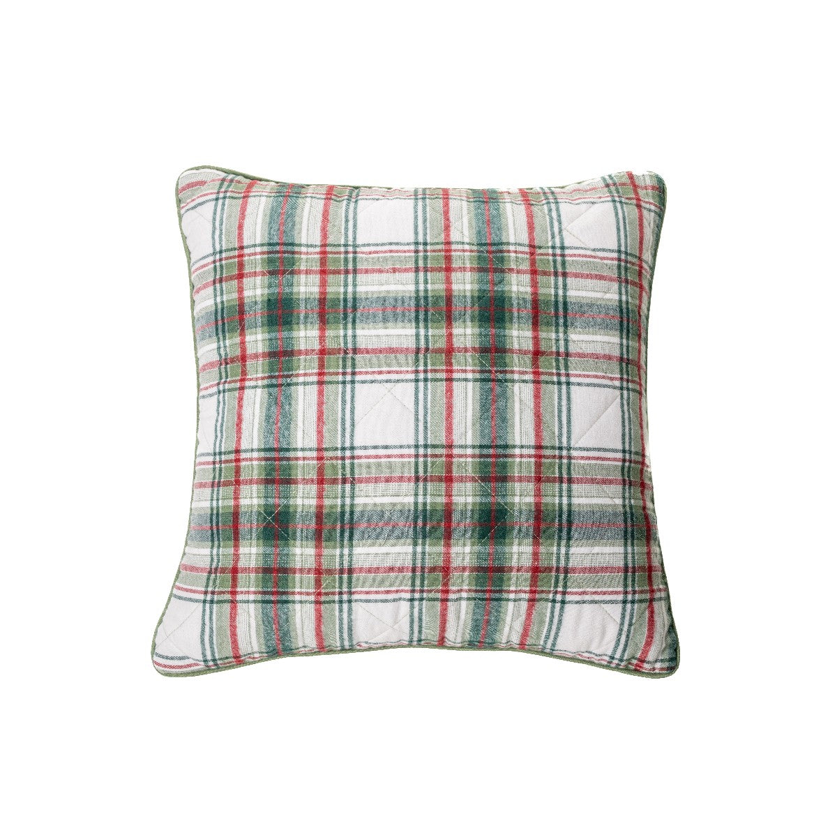 Woody green and red checkered decorative pillow