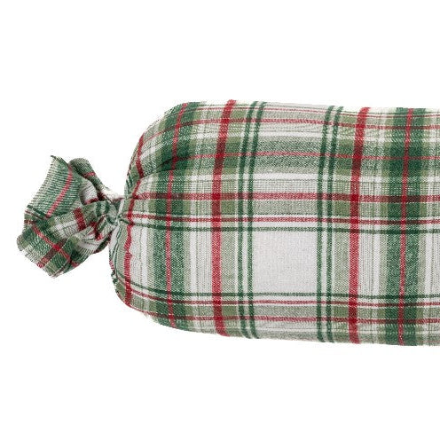 Woody green and red checkered long decorative pillow
