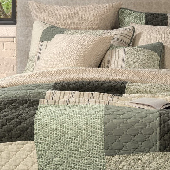 Broccolini green and cream patchwork quilt