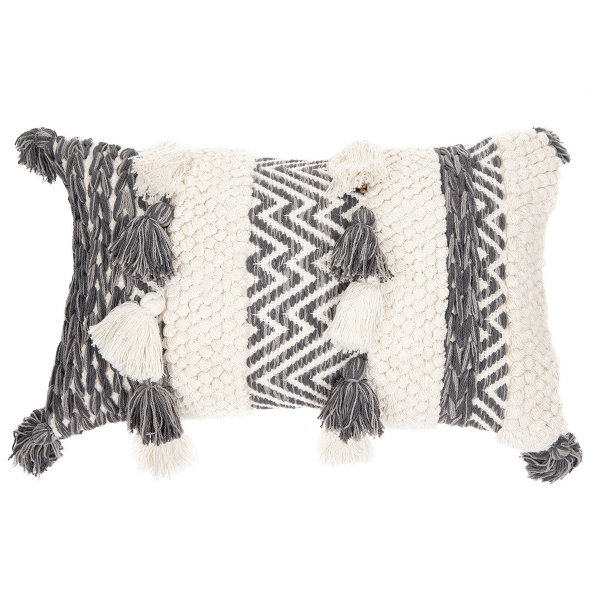 Coussin en tricot gris et ivoire Inaya