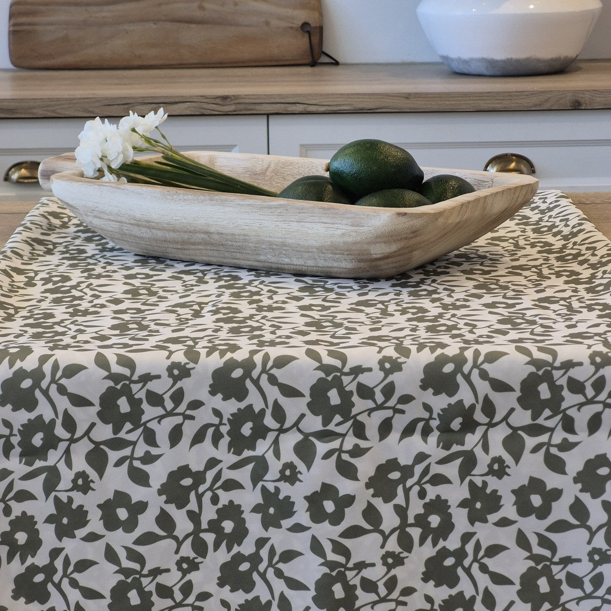Hortense moss green floral tablecloth
