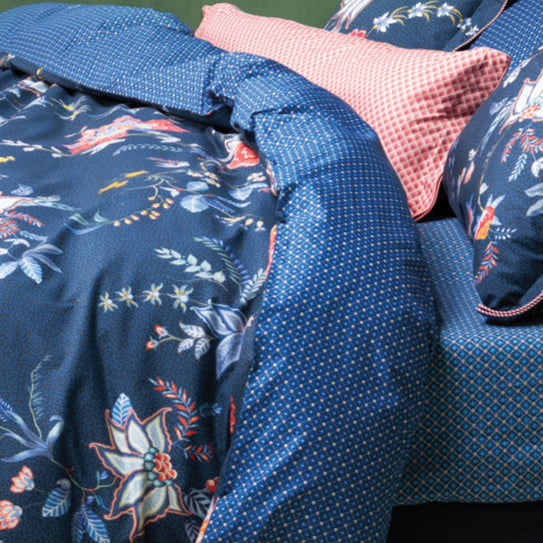 Flower Festival dark blue duvet cover with colourful flowers