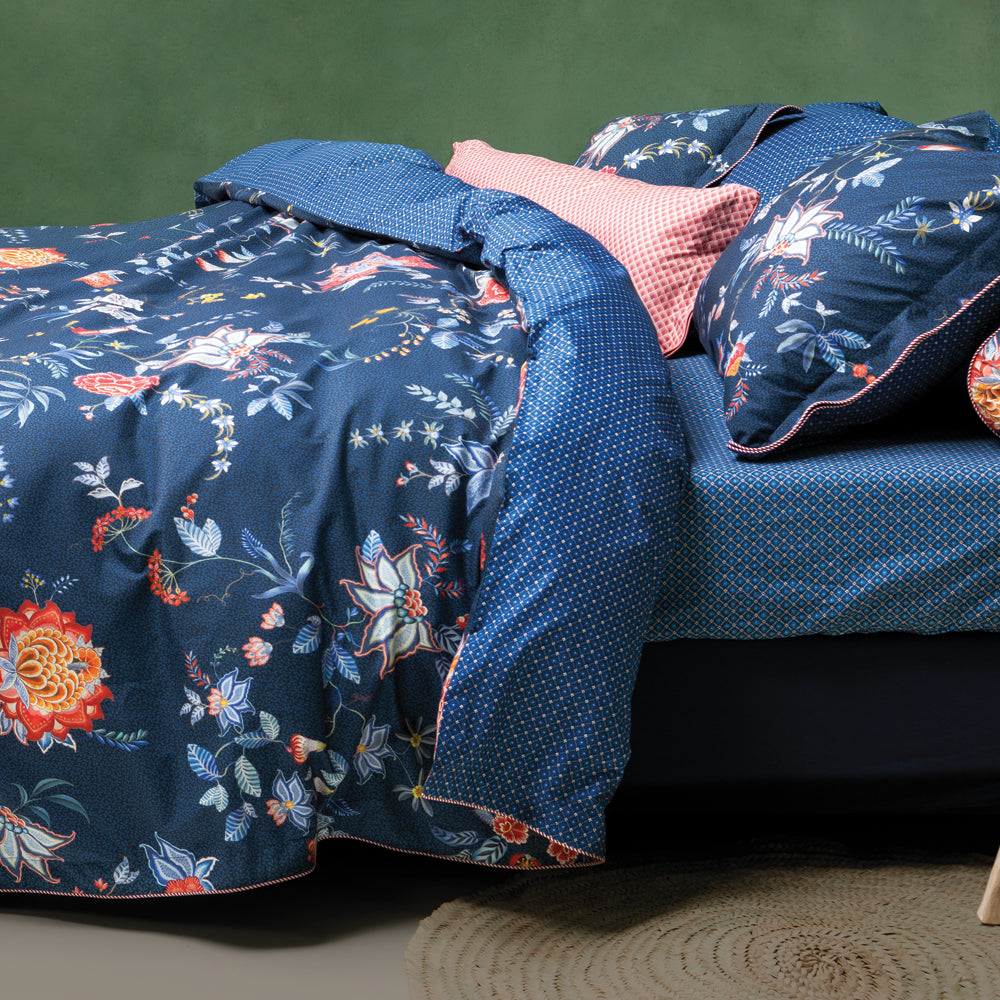 Flower Festival dark blue duvet cover with colourful flowers
