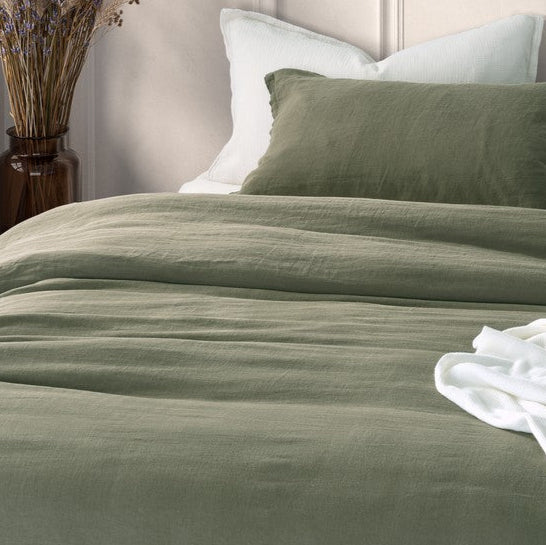 Lin olive linen duvet cover