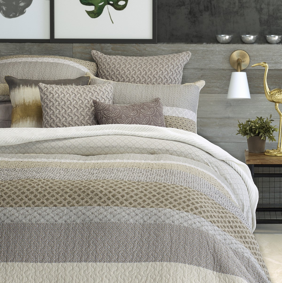 Housse de couette piquée moderne grise et taupe Ethan