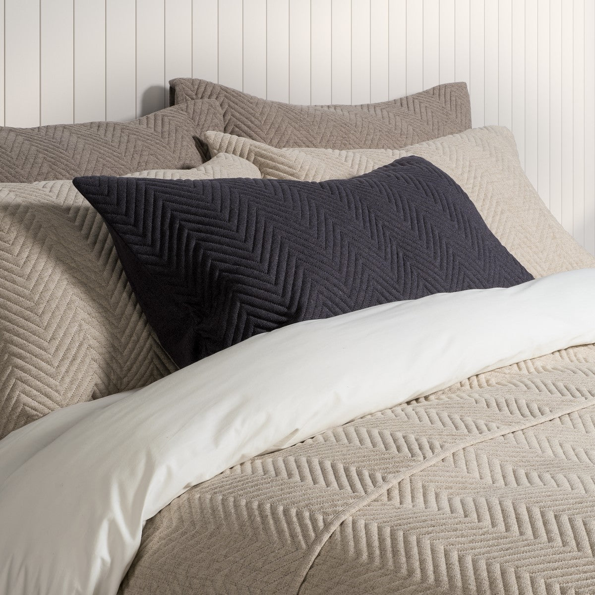 Nelson navy quilt with chevron stitching