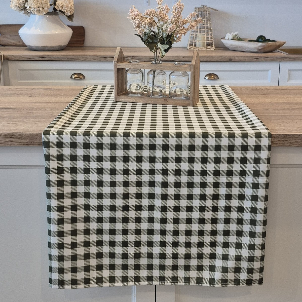 Vichy green and white checkered tablecloth