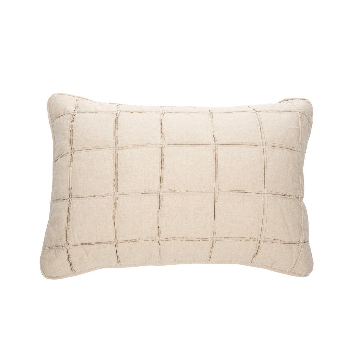 Audrey natural linen pillow sham with square quilting