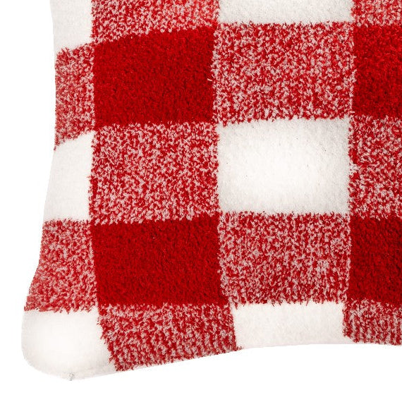 Bo red and ivory plaid Christmas decorative pillow 