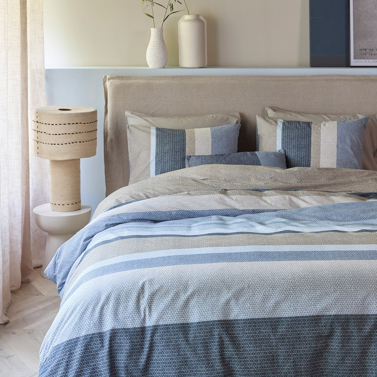 Brad blue and beige striped duvet cover