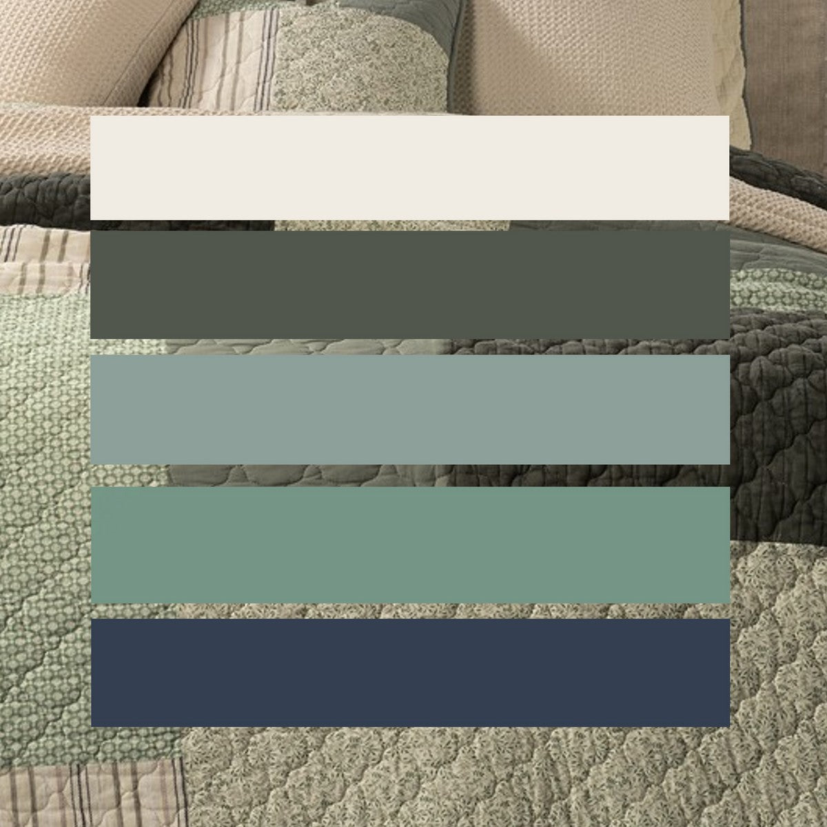 Broccolini green and cream patchwork quilt