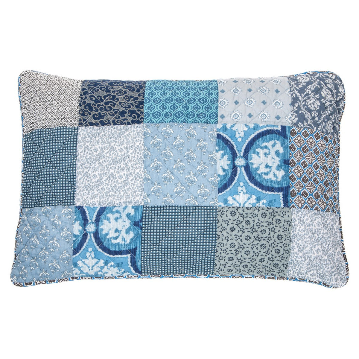 Cache oreiller patchwork bleu Victorine