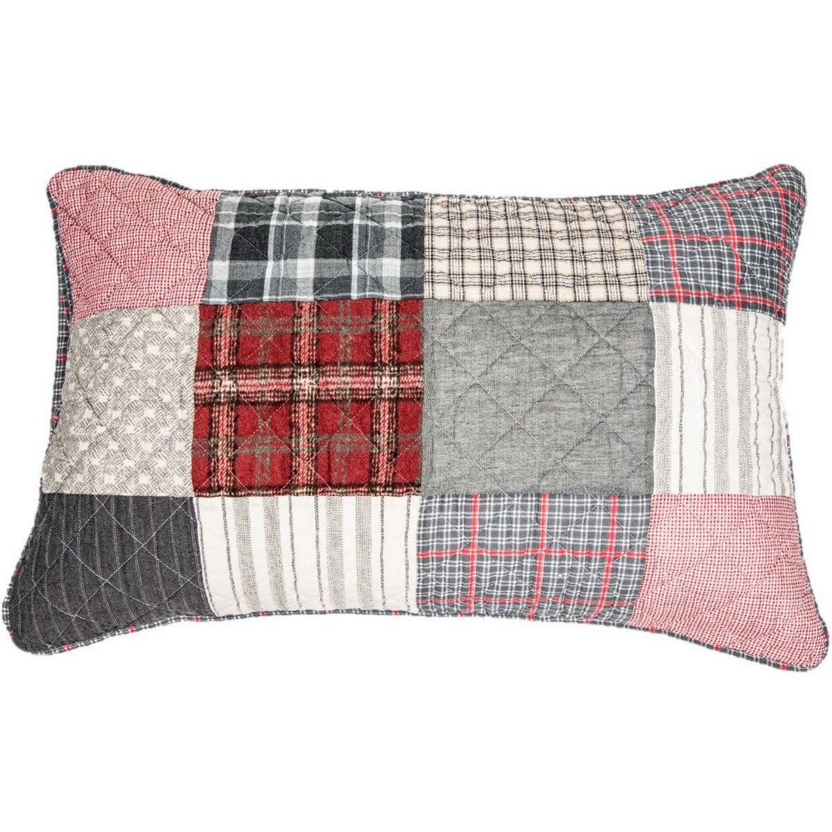 Cache oreiller patchwork gris et rouge Panache