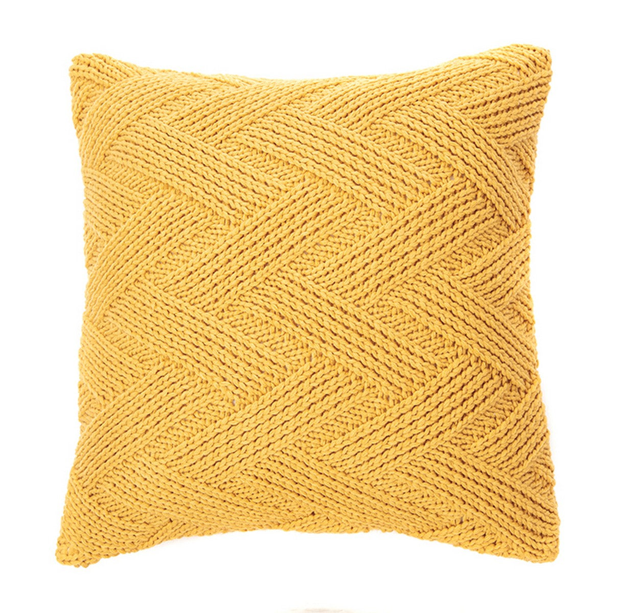 Coussin en tricot jaune Zig zag