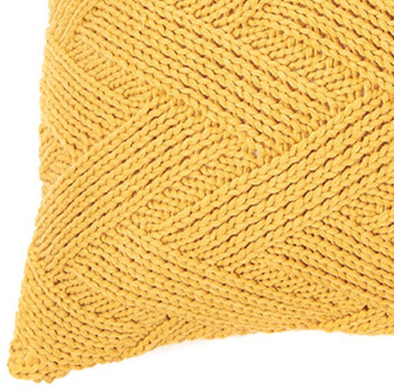 Coussin en tricot jaune Zig zag