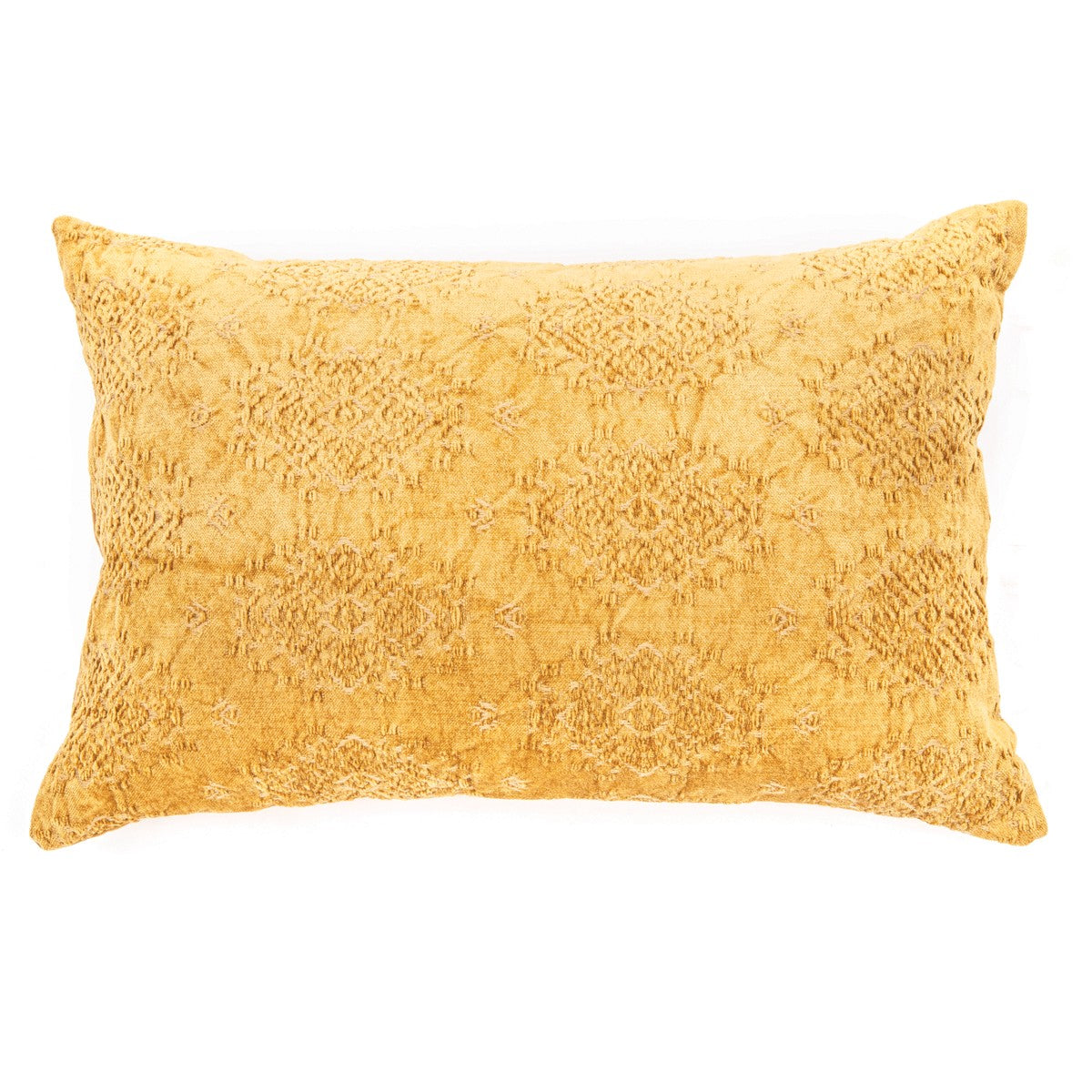 Coussin rectangulaire en velours jacquard moutarde Toro