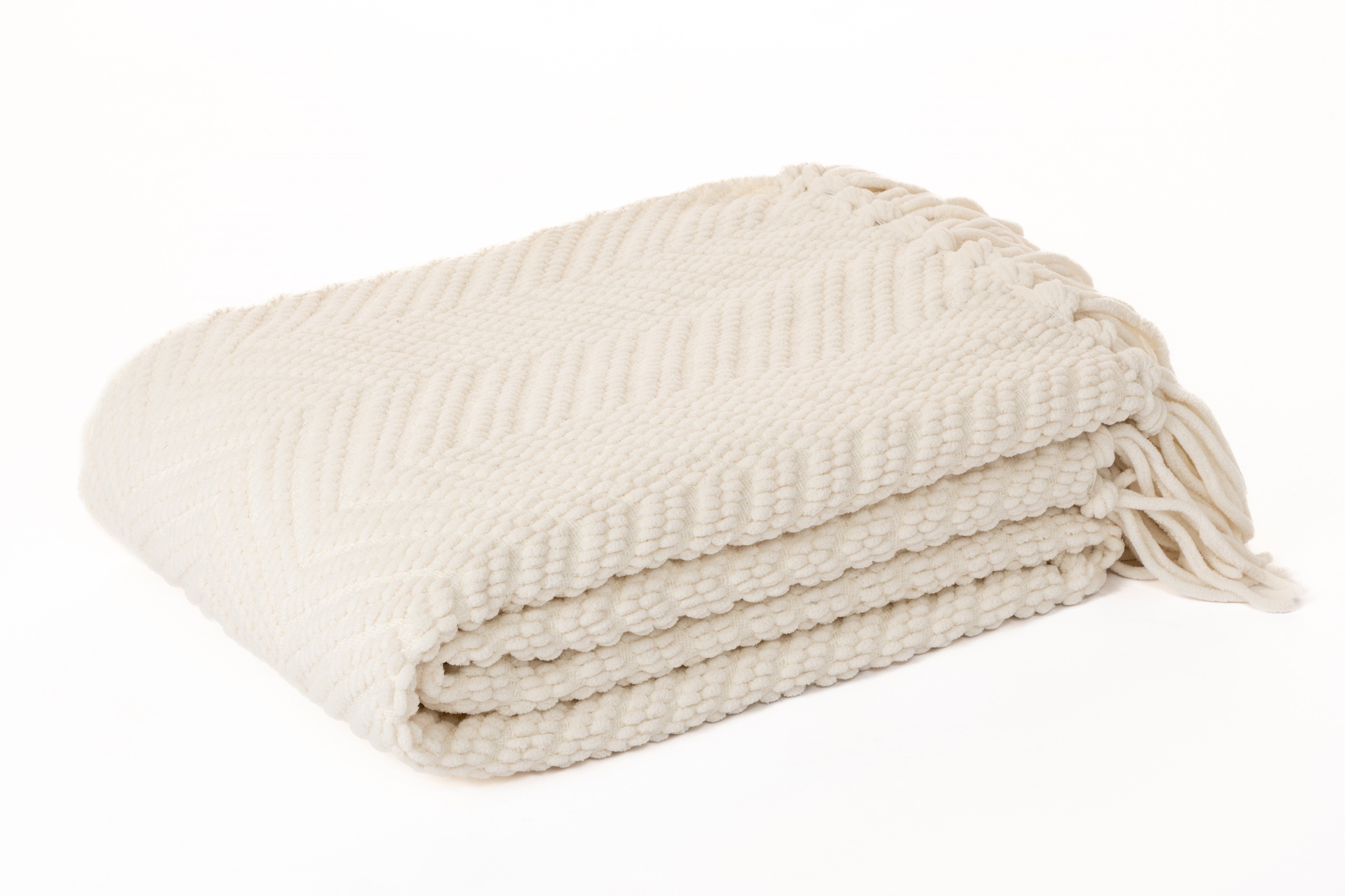 Jeté en chenille ivoire à motif chevron Emy