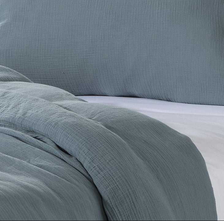 Housse de couette unie bleu steel Muslin