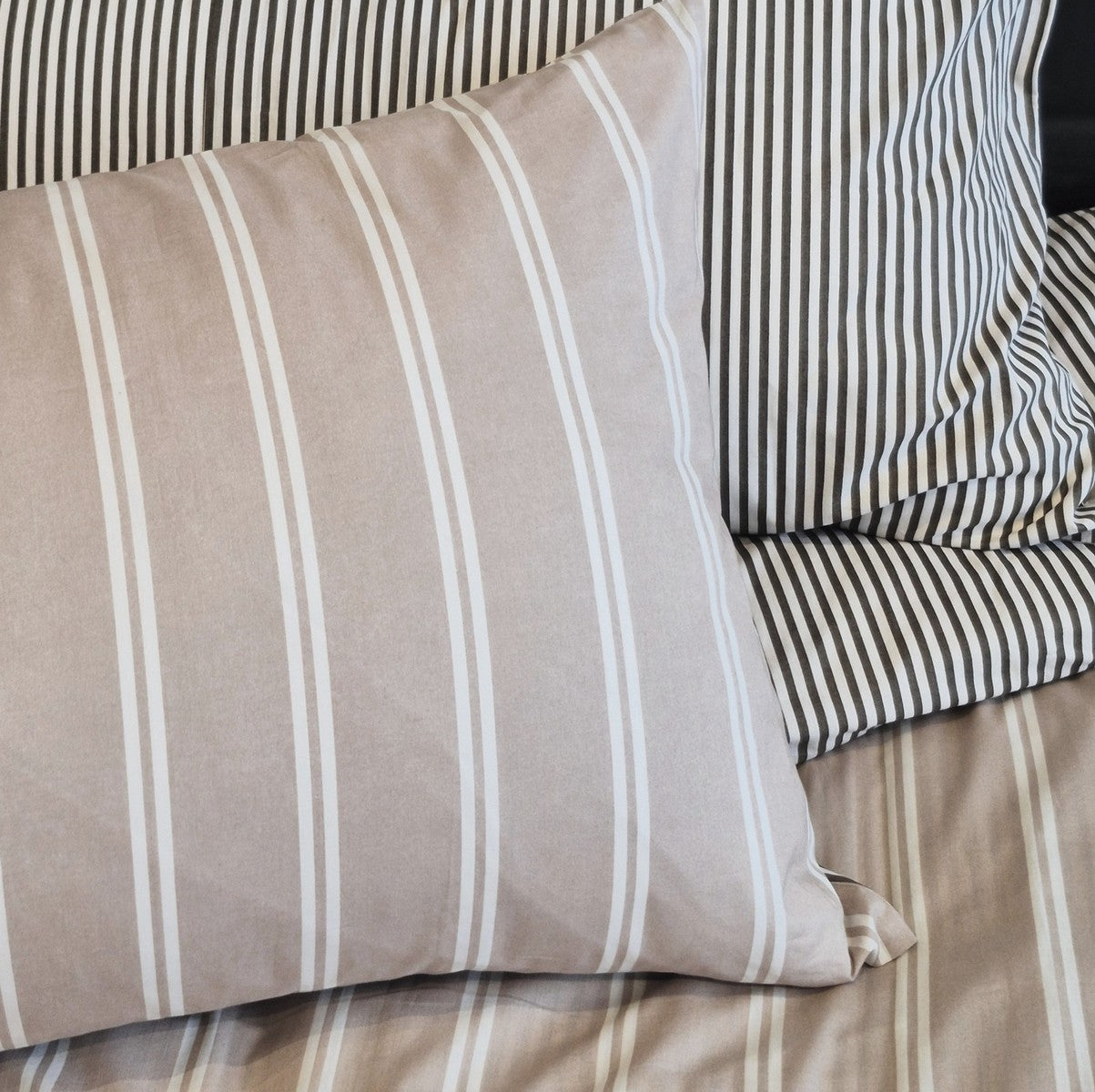 Martini olive and natural striped duvet cover