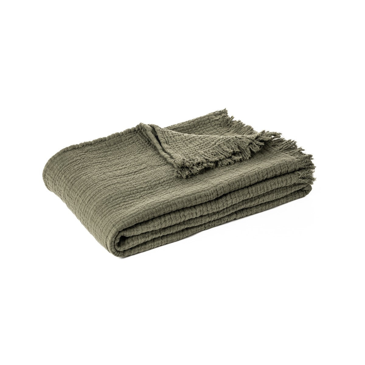 Jeté en mousseline de coton olive Popeye