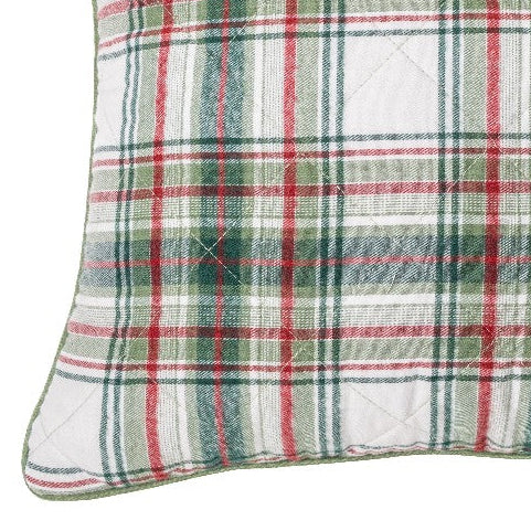 Woody green and red checkered decorative pillow