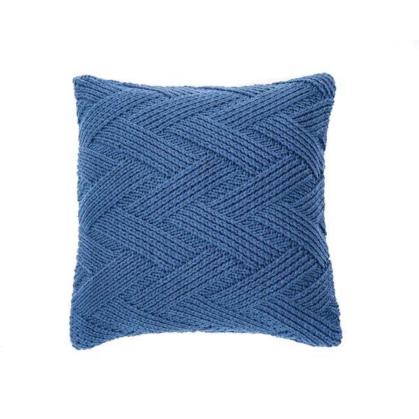 Zig zag knitted blue cushion